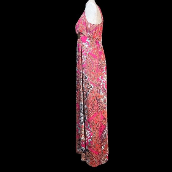 Womens Style & Co Sleeveless Maxi Dress Pink Orange Floral Size Large Hippie Y2K - Picture 7 of 7